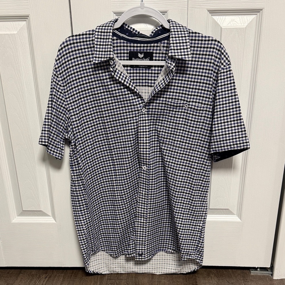 Buttercloth Men's Blue and White Gingham Button-Down Shirt